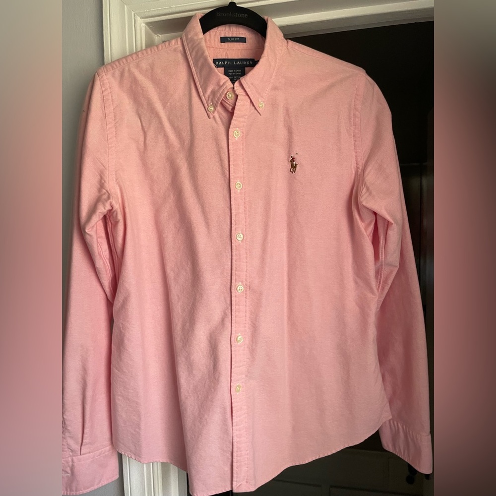 EUC Ralph Lauren slim fit pink women’s cotton Oxford button down sz 12
